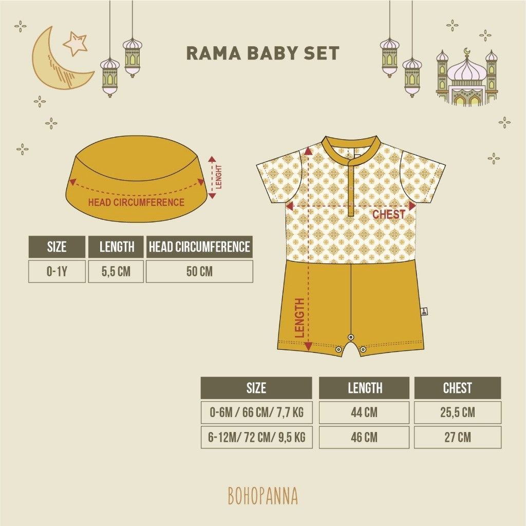 BOHOPANNA - RAYA COLLECTION - RAMA BABY SET - Baju Muslim Anak - Baju Muslim Anak Laki-Laki - Setelan Bayi