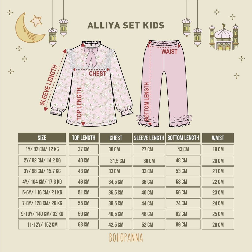 BOHOPANNA - RAYA COLLECTION - ALLIYA SET - Dress Muslim Anak - Baju Muslim Anak Perempuan - Dress Anak Permpuan