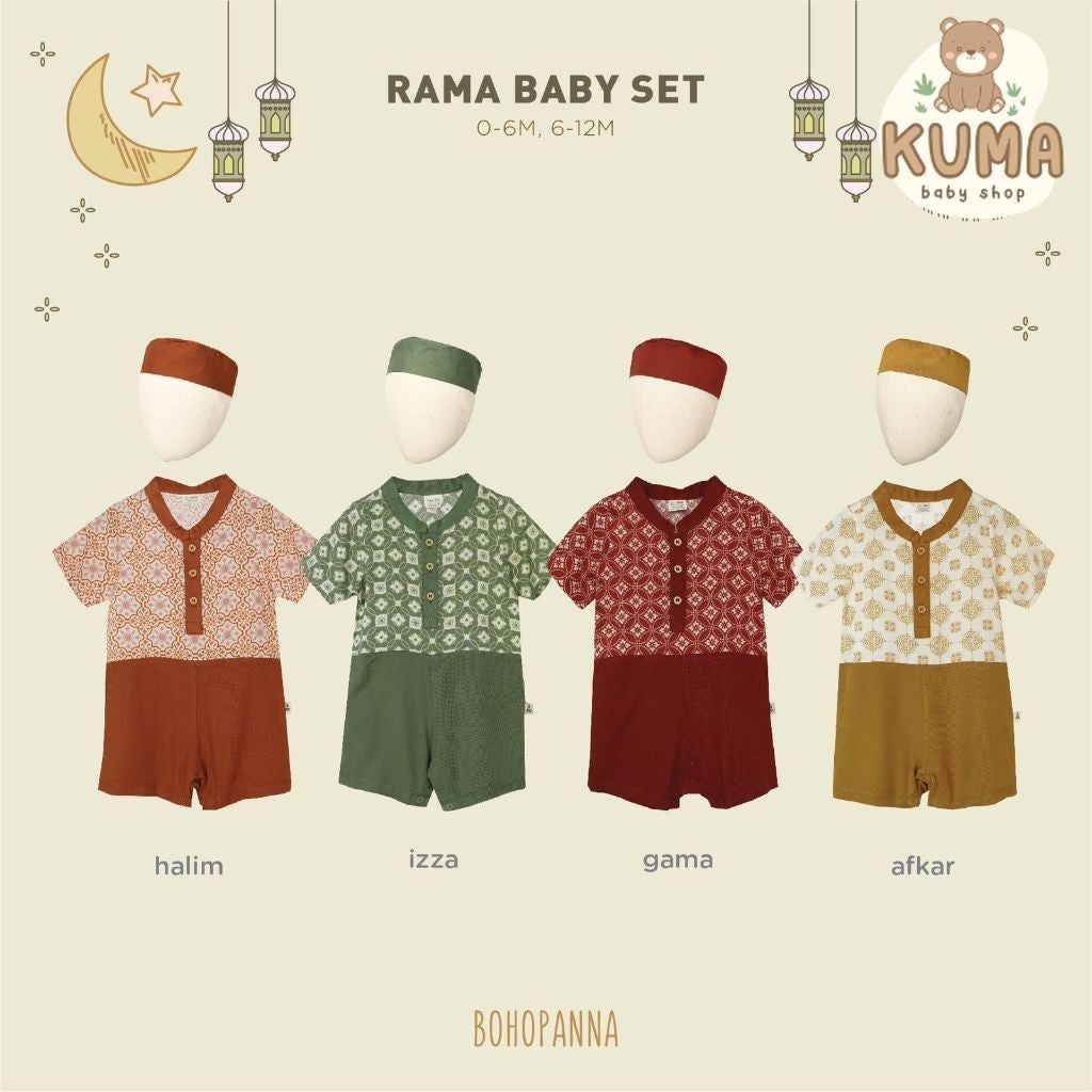 BOHOPANNA - RAYA COLLECTION - RAMA BABY SET - Baju Muslim Anak - Baju Muslim Anak Laki-Laki - Setelan Bayi
