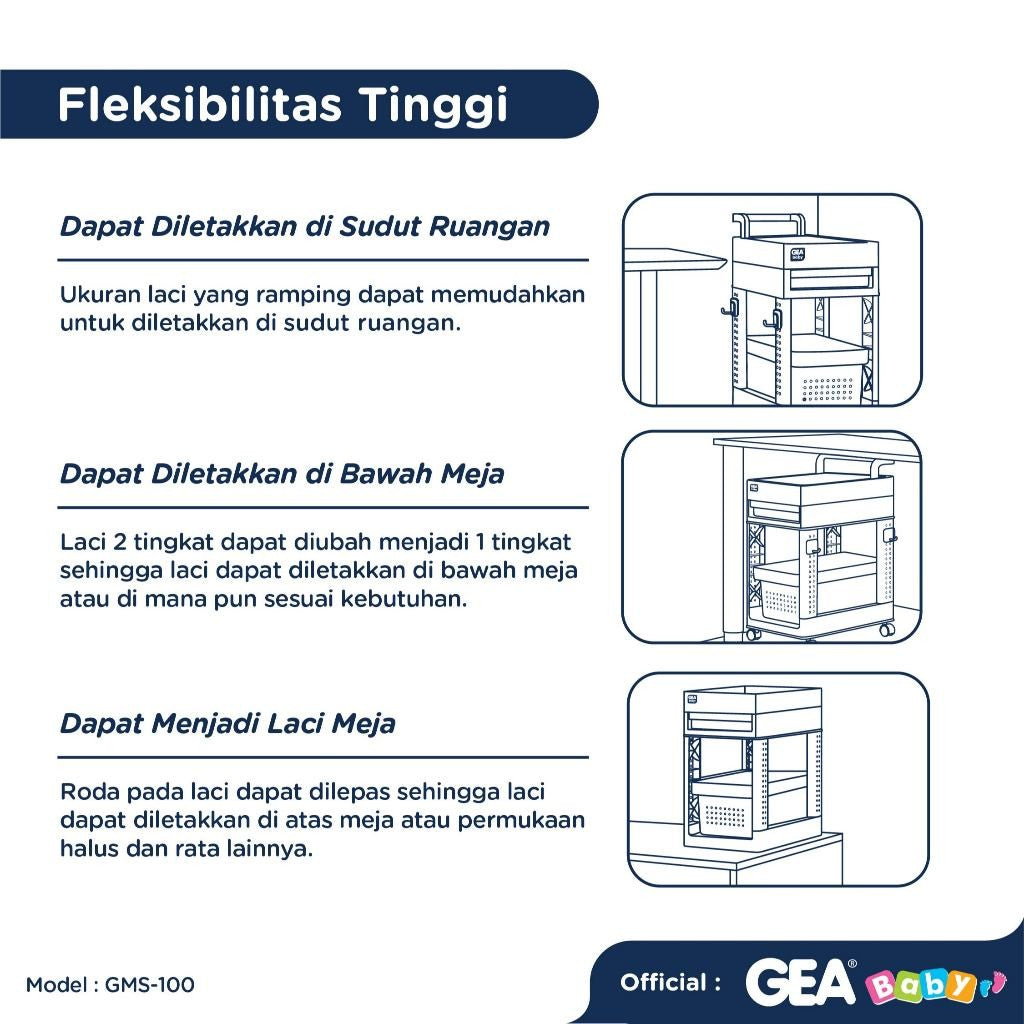 GEA Baby Multifunctional Baby Storage (GMS100) Baby Storage Organizer Trolly Organizer Bayi Keranjang Rak Serbaguna Troli Multifungsi