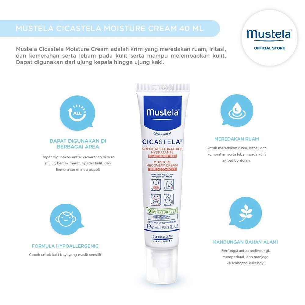 Mustela Cicastela Moisture Cream 40 ml - Krim Bayi Untuk Kemerahan