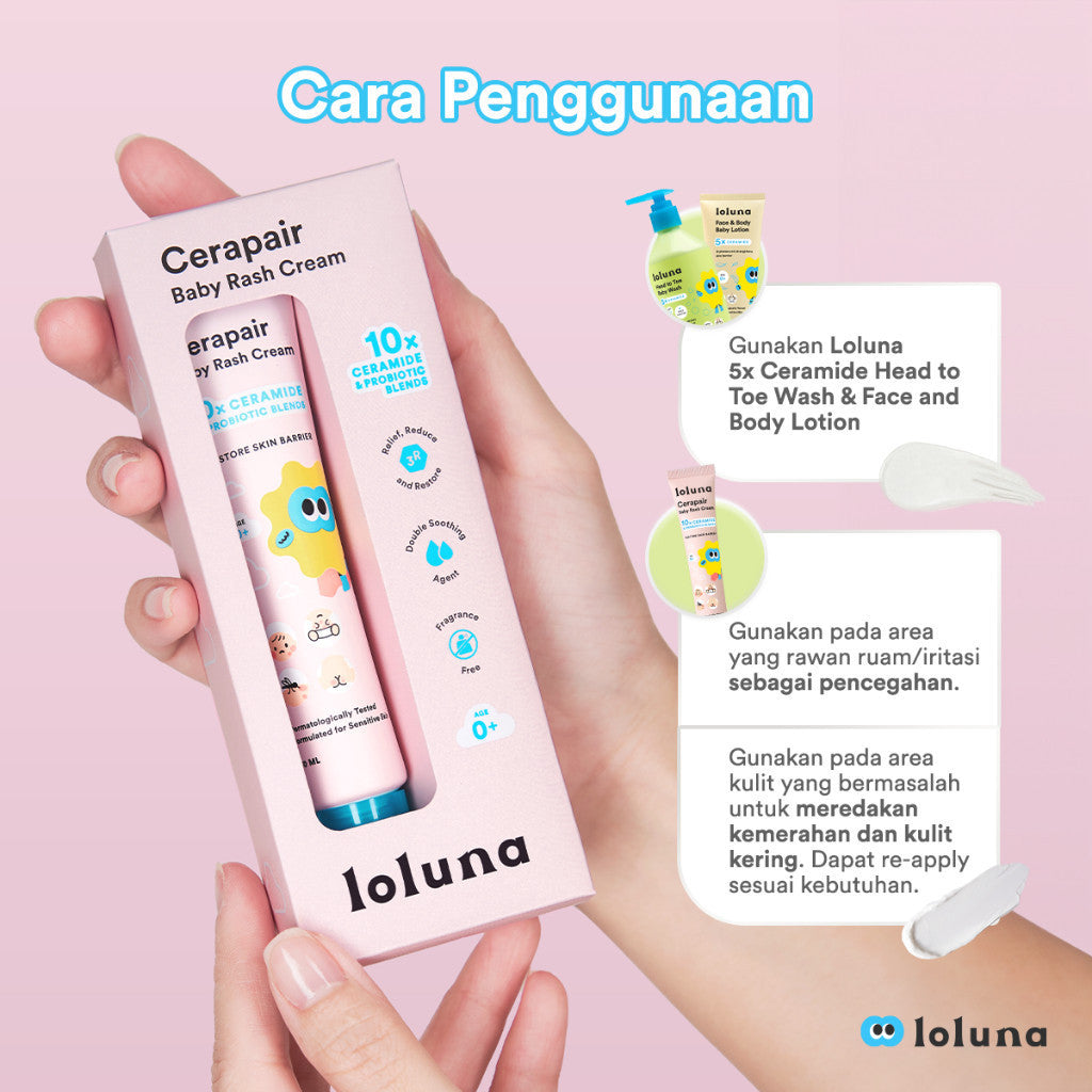Loluna Cerapair Baby Rash Cream 30ml - Krim anti ruam, iritasi dan gatal gigitan serangga untuk bayi dan anak