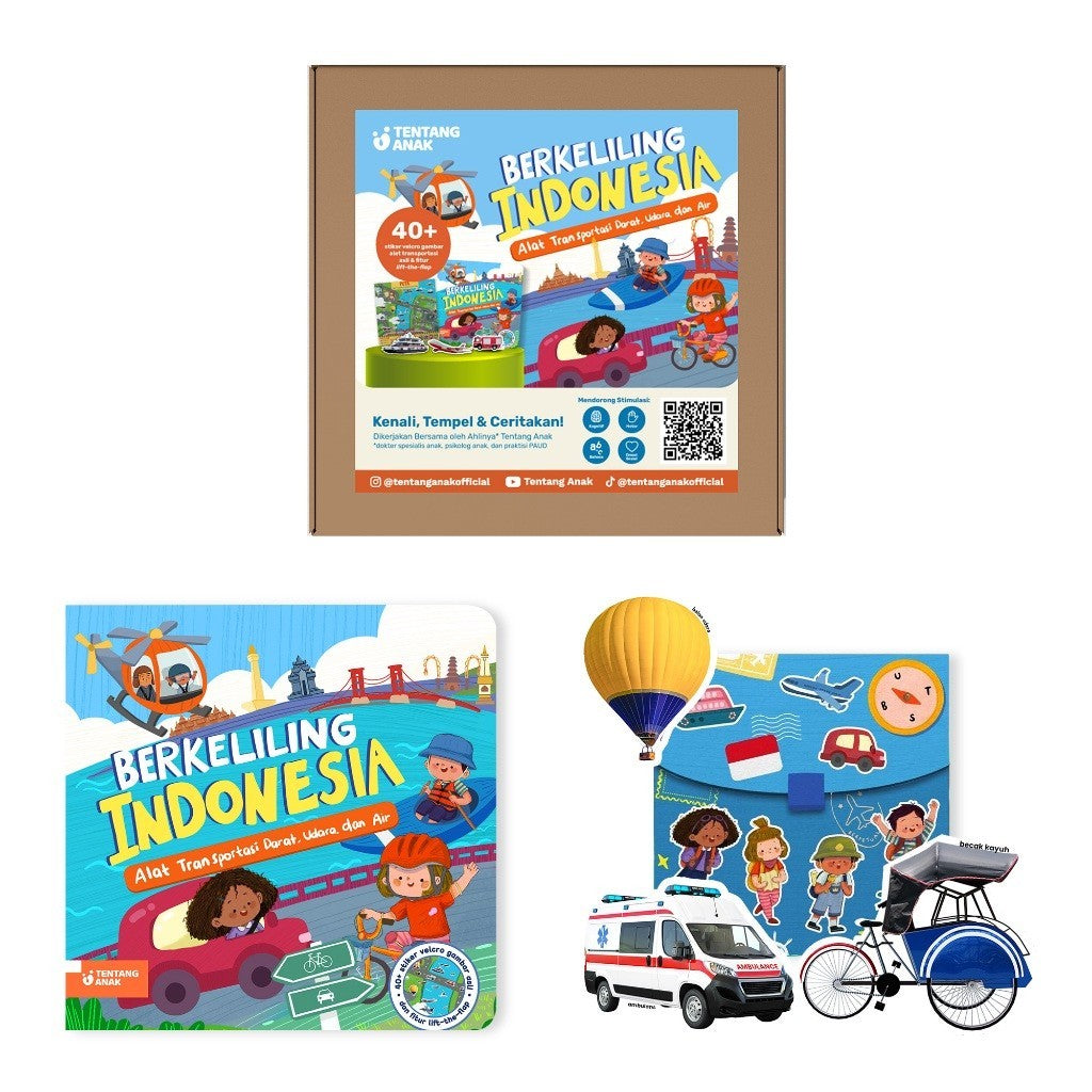 Tentang Anak - Activity Busy Book l Berkeliling Indonesia : Alat Transportasi, Darat, Udara, dan Air l Quiet Book | Velcro Book