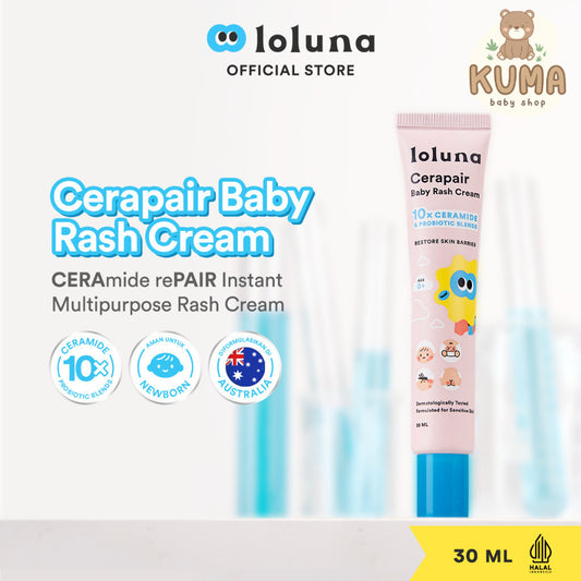 Loluna Cerapair Baby Rash Cream 30ml - Krim anti ruam, iritasi dan gatal gigitan serangga untuk bayi dan anak