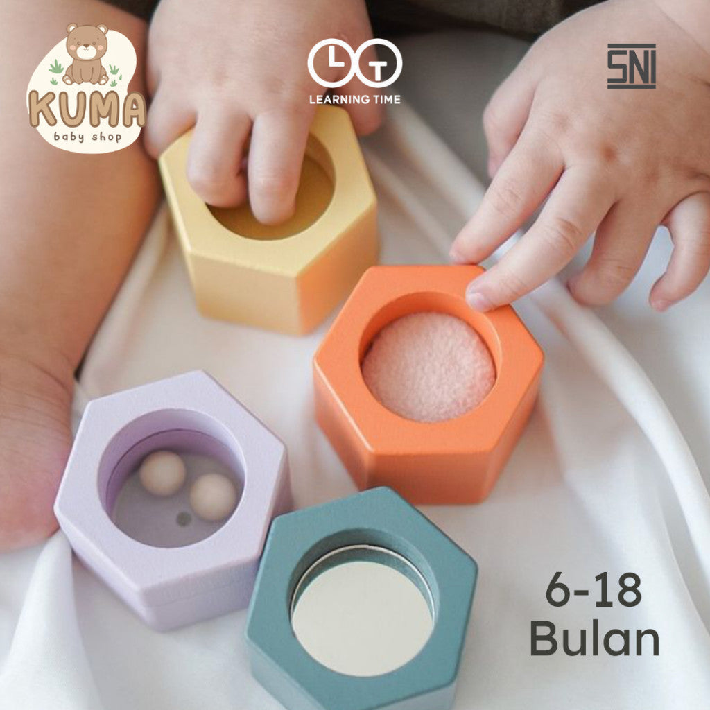 Learning Time Sensory Prisms Movement Series - Mainan Bayi 4 buah Kayu Sensorik Usia 6-18 Bulan