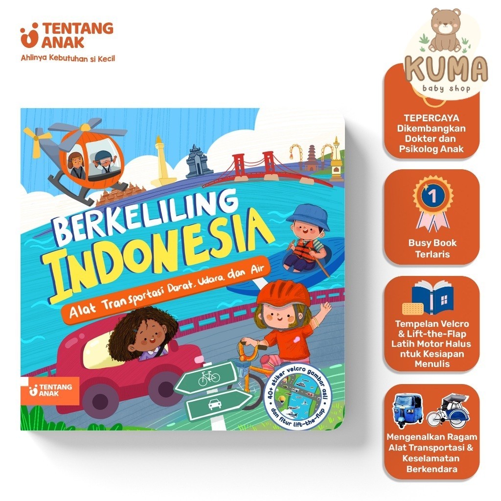 Tentang Anak - Activity Busy Book l Berkeliling Indonesia : Alat Transportasi, Darat, Udara, dan Air l Quiet Book | Velcro Book