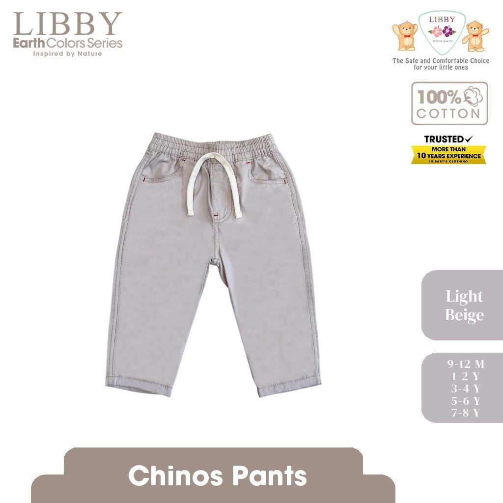 LIBBY Celana Panjang Anak Cowo Chinnos Celana Panjang Katun Polos Anak, Bayi & Anak Laki-laki Celana Chinos Panjang Boy Usia 9 Bulan - 4 Tahun Earth (1PCS)