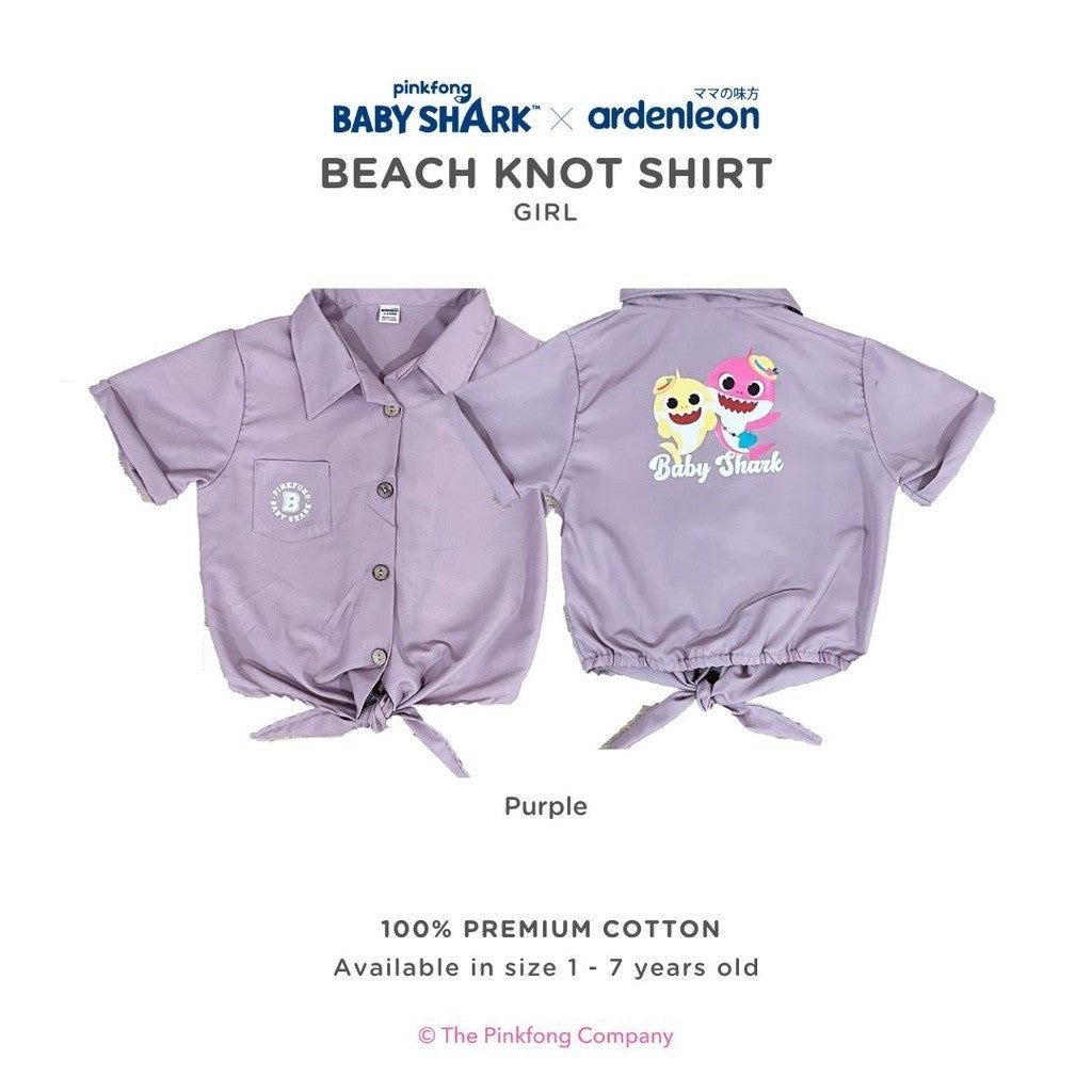 ARDENLEON Atasan Anak Perempuan Kemeja Pinkfong Baby Shark Knot Shirt