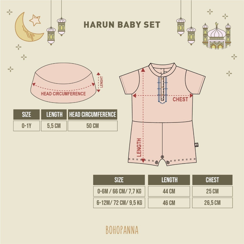 BOHOPANNA - RAYA COLLECTION - HARUN BABY SET - Baju Lebaran Bayi Laki-Laki - Baju Muslim Bayi Laki-Laki - Setelan Muslim