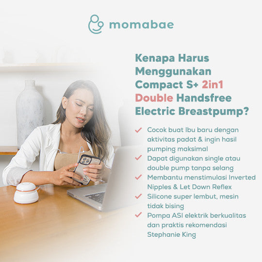 MOMABAE – COMPACT S+ – 2 IN 1 Handsfree Breast Pump / Pompa ASI Elektrik / Breast Pump Electric / Pumping ASI Elektrik Portable