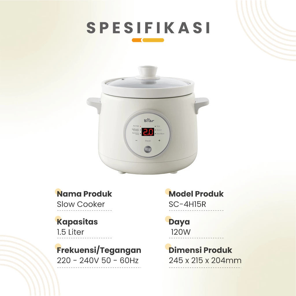 Bear Slow Cooker Ceramic 1.5L / Slow Cooker Ceramic Baby & Family Food Maker / Panci Ceramic