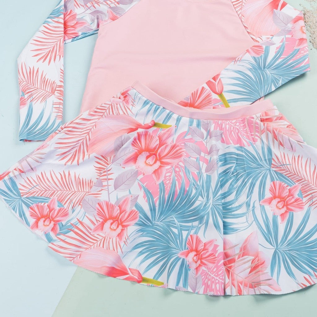 Baju Celana Renang Anak Hello Sun Swim Wear Emily Flower Skirt Pink