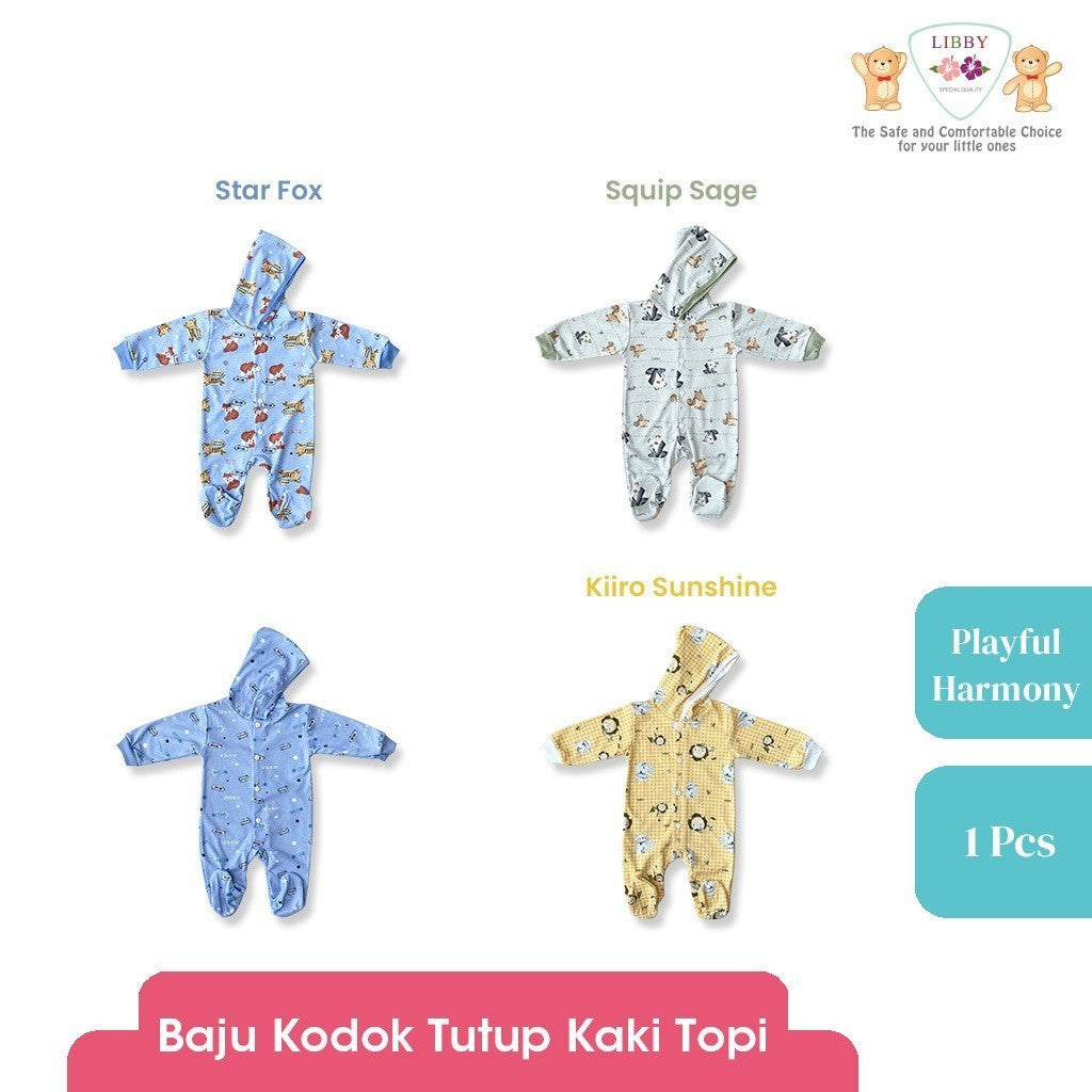 LIBBY Piyama Baju Kodok Newborn Bayi Laki laki Perempuan Motif Playful Harmony (1 pcs)-Sleepsuit-Bodysuit-Play Suit-Jumper Pendek-Jumper Panjang