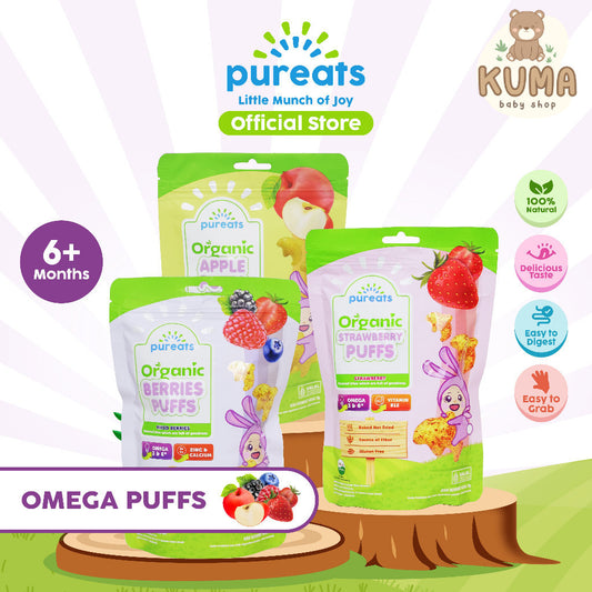 Pureats Omega Puffs - Snack Makanan Bayi Rasa Buah 6 bulan +