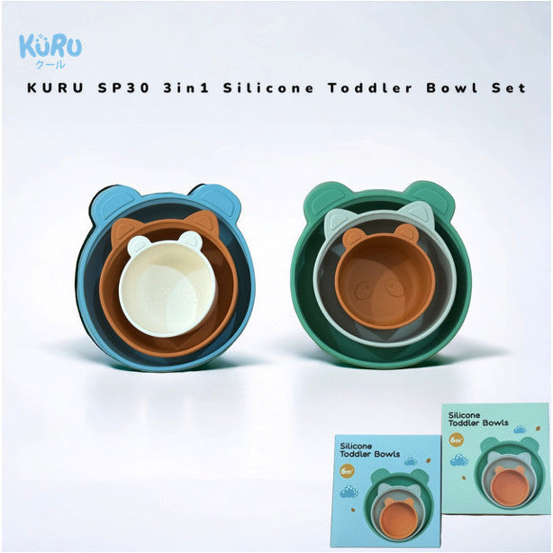 Kuru SP30 3in1 Silicone Toddler Bowl Set | Mangkok Mpasi Silikon Bayi Set 3pcs