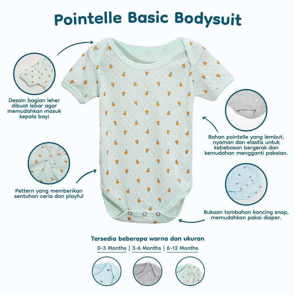 Nice Kids - Pointelle Basic Bodysuit (Jumper Bayi Laki-Laki New Born Unisex 0-12 Bulan)