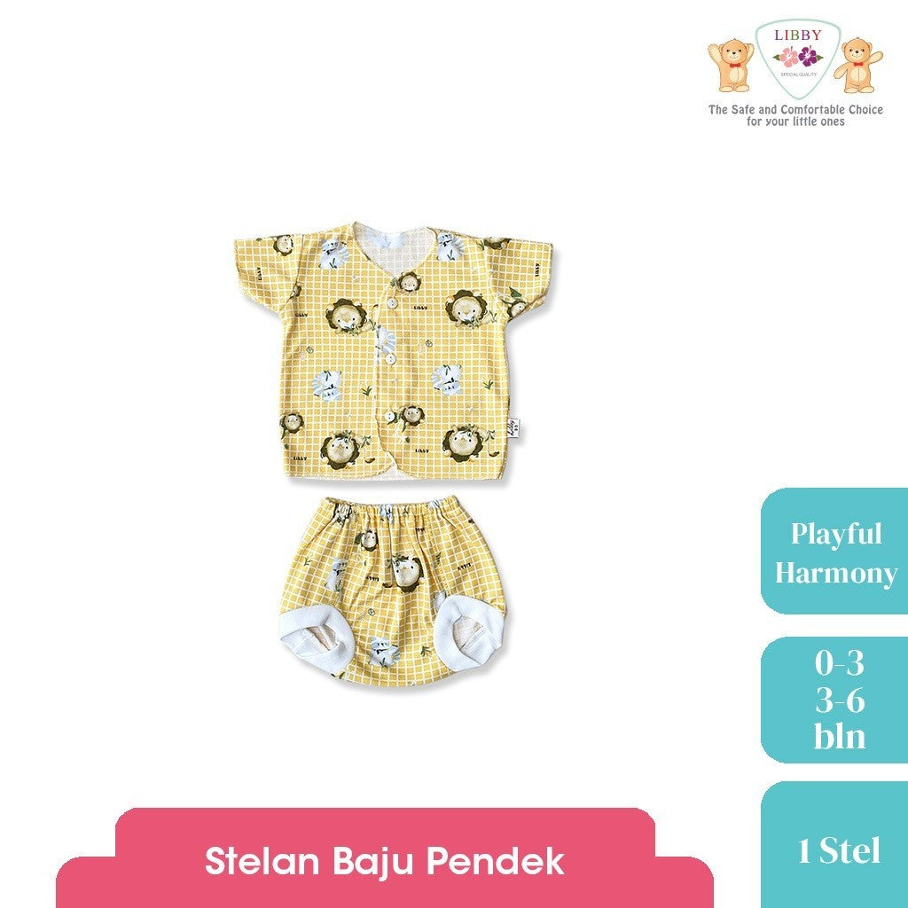 LIBBY Setelan Piyama Baju Kancing Newborn Laki Laki Perempuan Unisex Motif Playful Harmony (1 Stel)