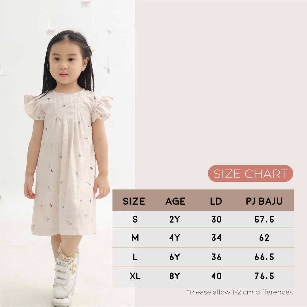 Harlow Kids - Nora Dress/ Dress Anak Permpuan/ Dress Butterfly Sleeve / Dress anak Korea