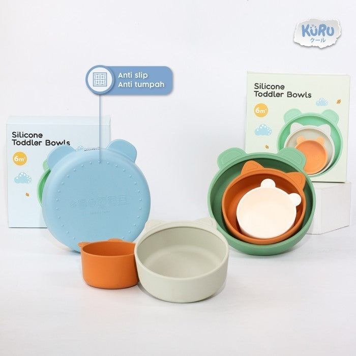 Kuru SP30 3in1 Silicone Toddler Bowl Set | Mangkok Mpasi Silikon Bayi Set 3pcs