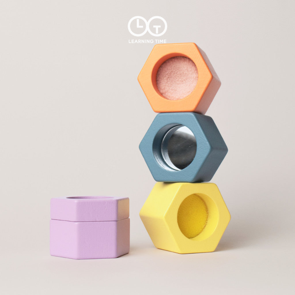 Learning Time Sensory Prisms Movement Series - Mainan Bayi 4 buah Kayu Sensorik Usia 6-18 Bulan