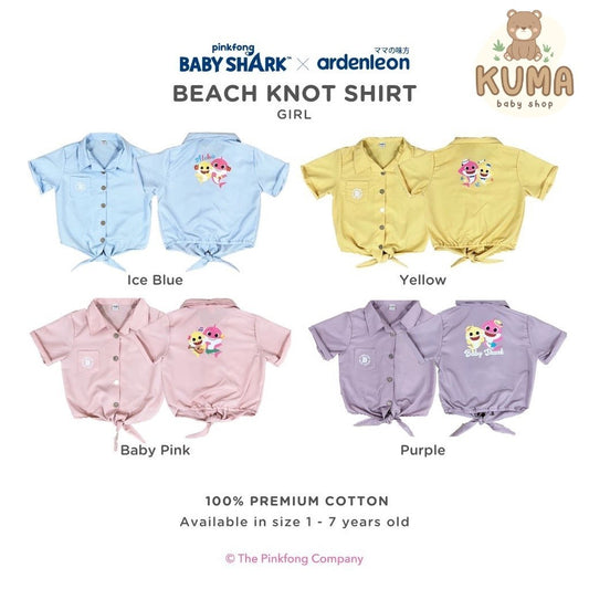 ARDENLEON Atasan Anak Perempuan Kemeja Pinkfong Baby Shark Knot Shirt