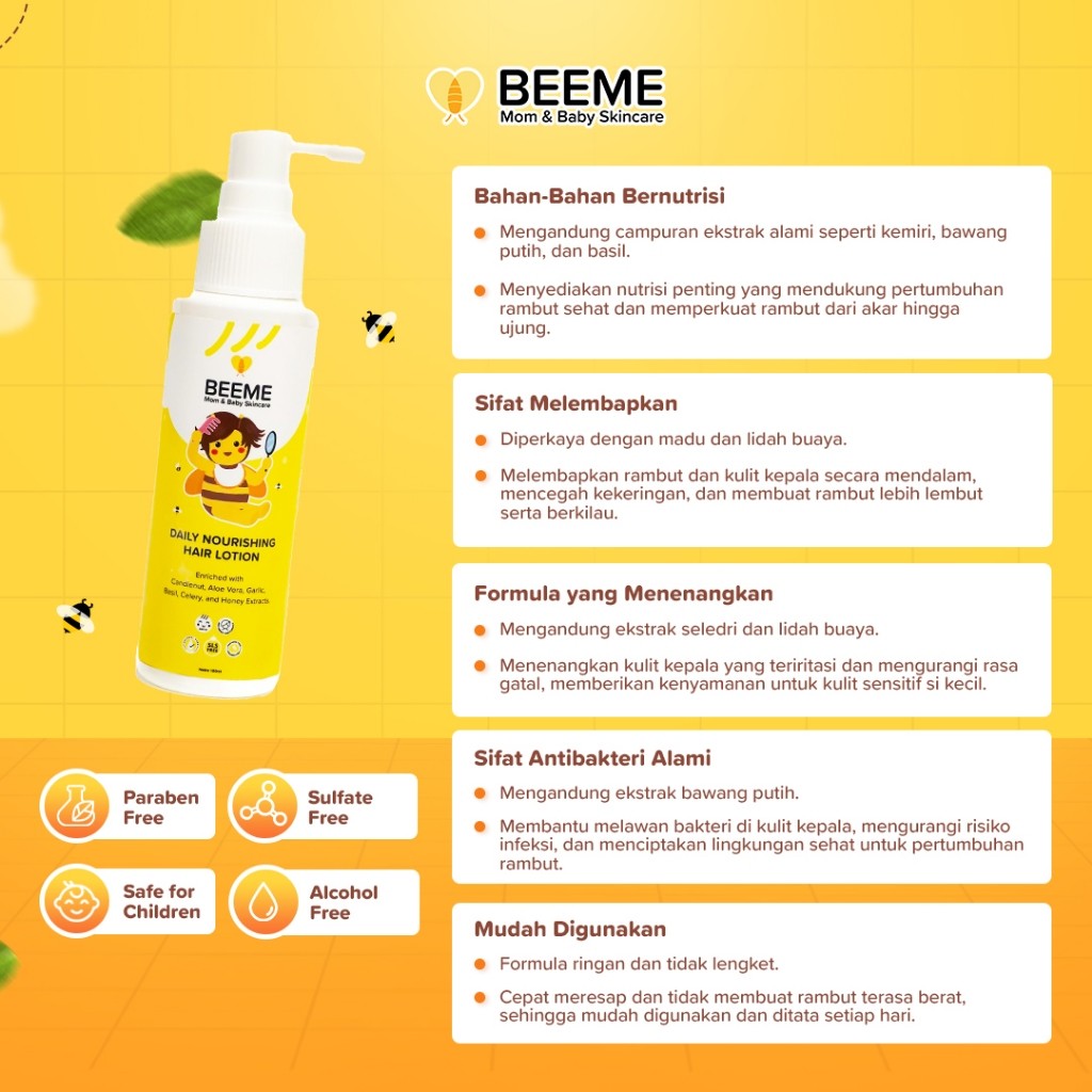 Beeme Daily Nourishing Hair Lotion Losion Rambut Kepala Bayi Kemiri 100ml