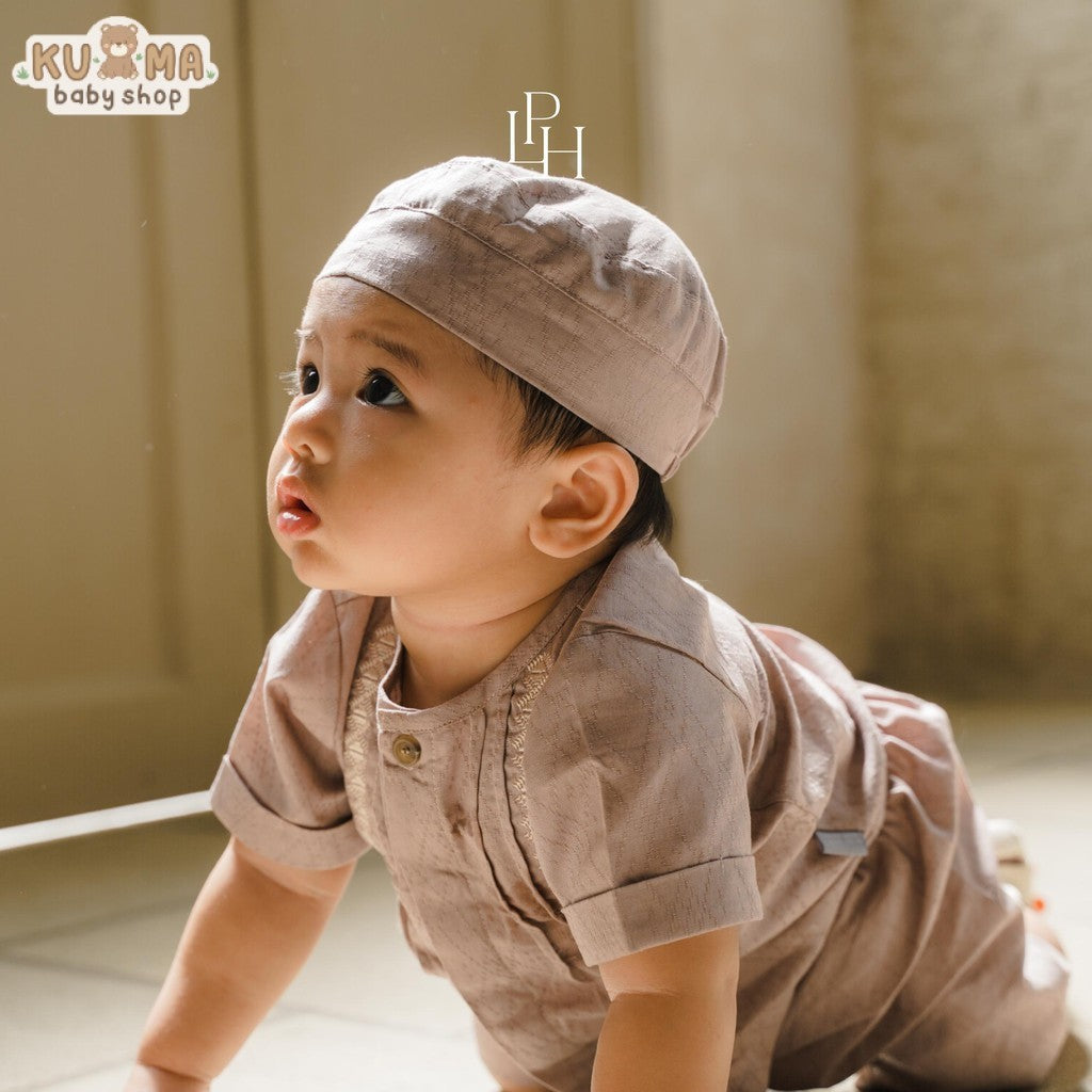 Little Palmerhaus - Baju Lebaran 2025 - Aidan Baby Boy Set + Peci (Setelan Baju Koko Bayi Usia 0-12 Bulan)