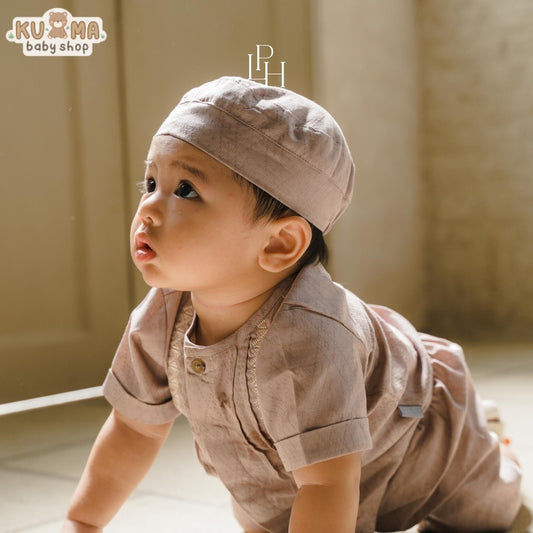 Little Palmerhaus - Baju Lebaran 2025 - Aidan Baby Boy Set + Peci (Setelan Baju Koko Bayi Usia 0-12 Bulan)