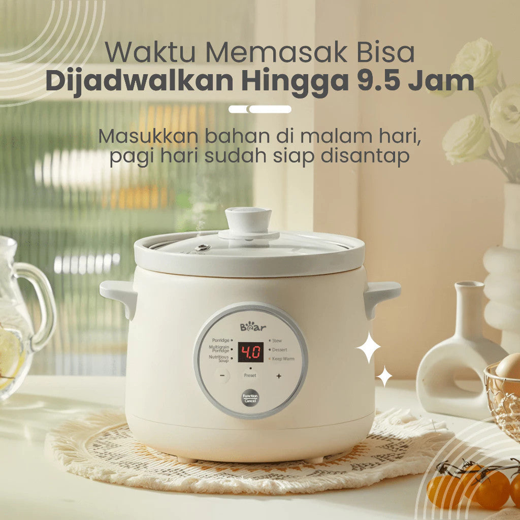 Bear Slow Cooker Ceramic 1.5L / Slow Cooker Ceramic Baby & Family Food Maker / Panci Ceramic