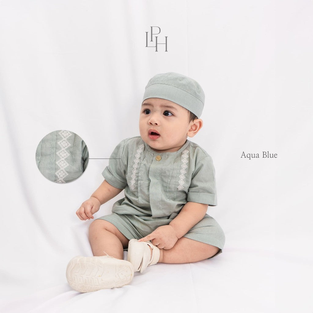 Little Palmerhaus - Baju Lebaran 2025 - Aidan Baby Boy Set + Peci (Setelan Baju Koko Bayi Usia 0-12 Bulan)