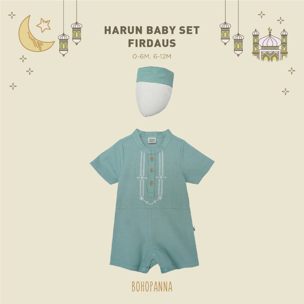 BOHOPANNA - RAYA COLLECTION - HARUN BABY SET - Baju Lebaran Bayi Laki-Laki - Baju Muslim Bayi Laki-Laki - Setelan Muslim