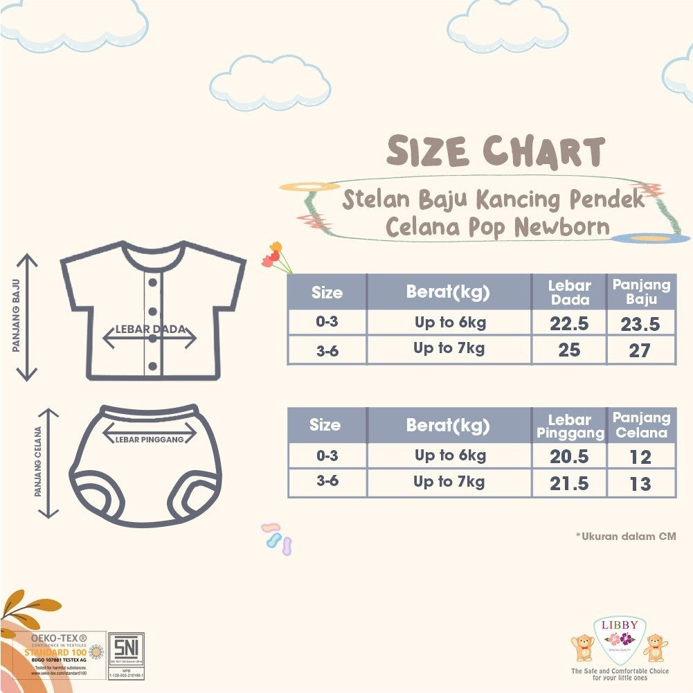 LIBBY Setelan Piyama Baju Kancing Newborn Laki Laki Perempuan Unisex Motif Playful Harmony (1 Stel)