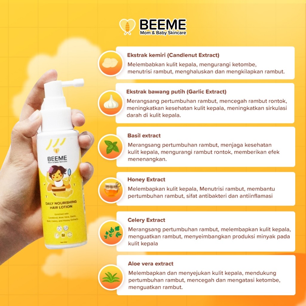 Beeme Daily Nourishing Hair Lotion Losion Rambut Kepala Bayi Kemiri 100ml