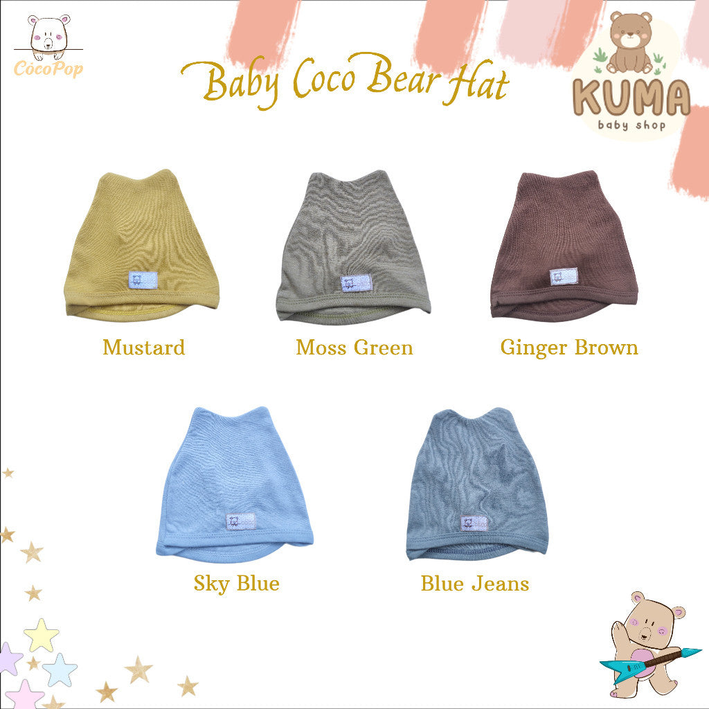 Cocopop Baby Coco Bear Hat Topi Polos Kaos Katun Bayi Cotton Kecil Warna Soft Babywear