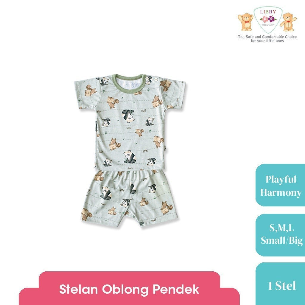 LIBBY  Setelan Piyama Oblong Pendek Anak Laki Laki Perempuan Motif Playful Harmony (1 stel)