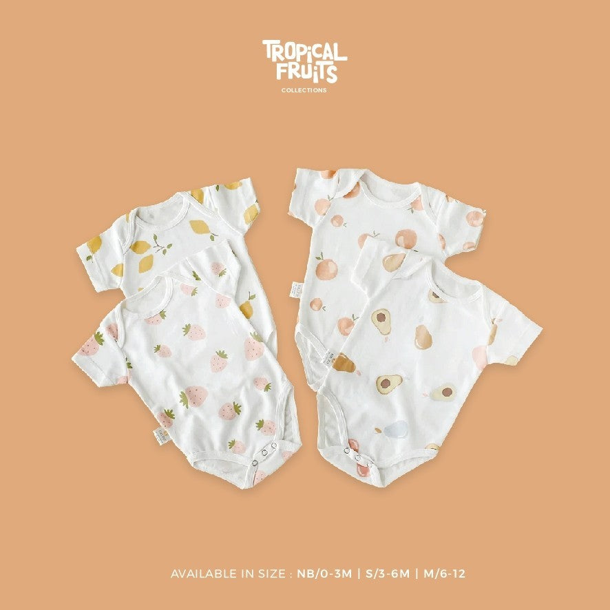 KIKI PUP - Short Sleeve Bodysuit  (Tropical Fruits)  - Jumper/Onesies/Baju terusan bayi polos