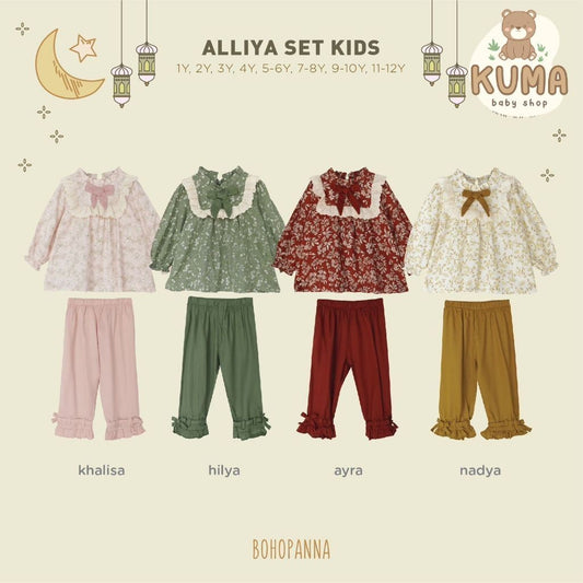BOHOPANNA - RAYA COLLECTION - ALLIYA SET - Dress Muslim Anak - Baju Muslim Anak Perempuan - Dress Anak Permpuan