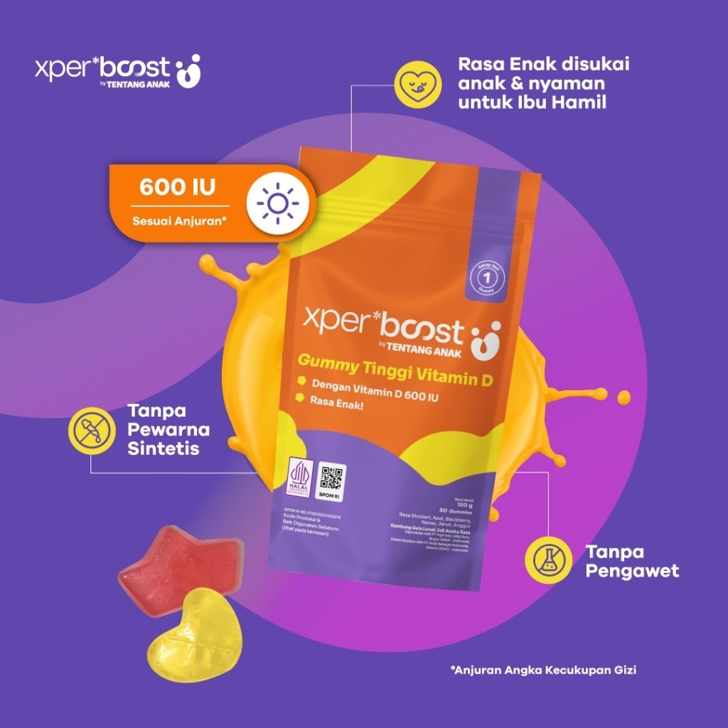 Expert Boost - Gummy Vitamin D 600 IU Anak dan Dewasa | Boost Imunitas & Pertumbuhan | Paket 30 Hari