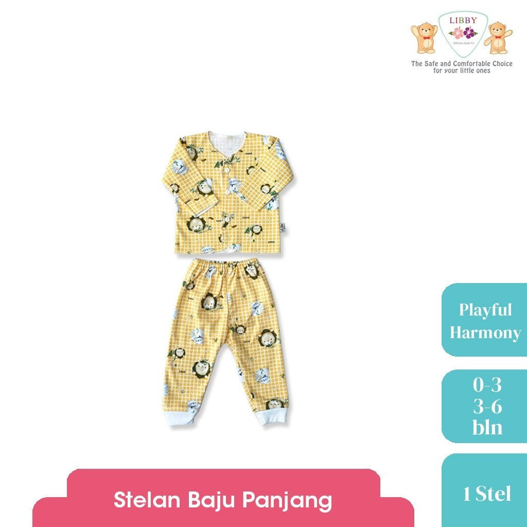 LIBBY Setelan Piyama Baju Kancing Newborn Laki Laki Perempuan Unisex Motif Playful Harmony (1 Stel)