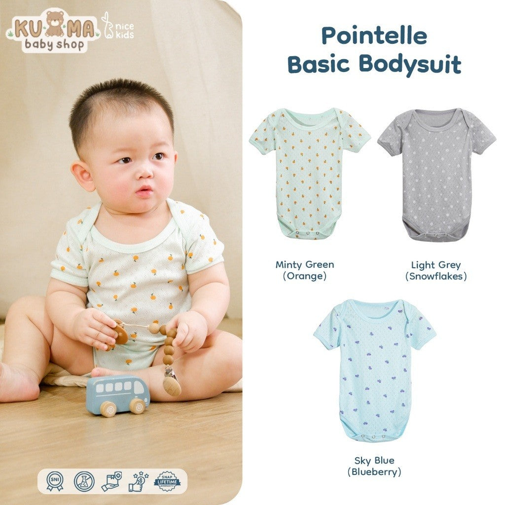 Nice Kids - Pointelle Basic Bodysuit (Jumper Bayi Laki-Laki New Born Unisex 0-12 Bulan)