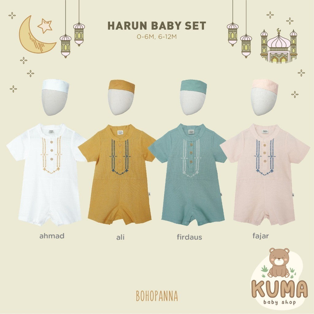 BOHOPANNA - RAYA COLLECTION - HARUN BABY SET - Baju Lebaran Bayi Laki-Laki - Baju Muslim Bayi Laki-Laki - Setelan Muslim