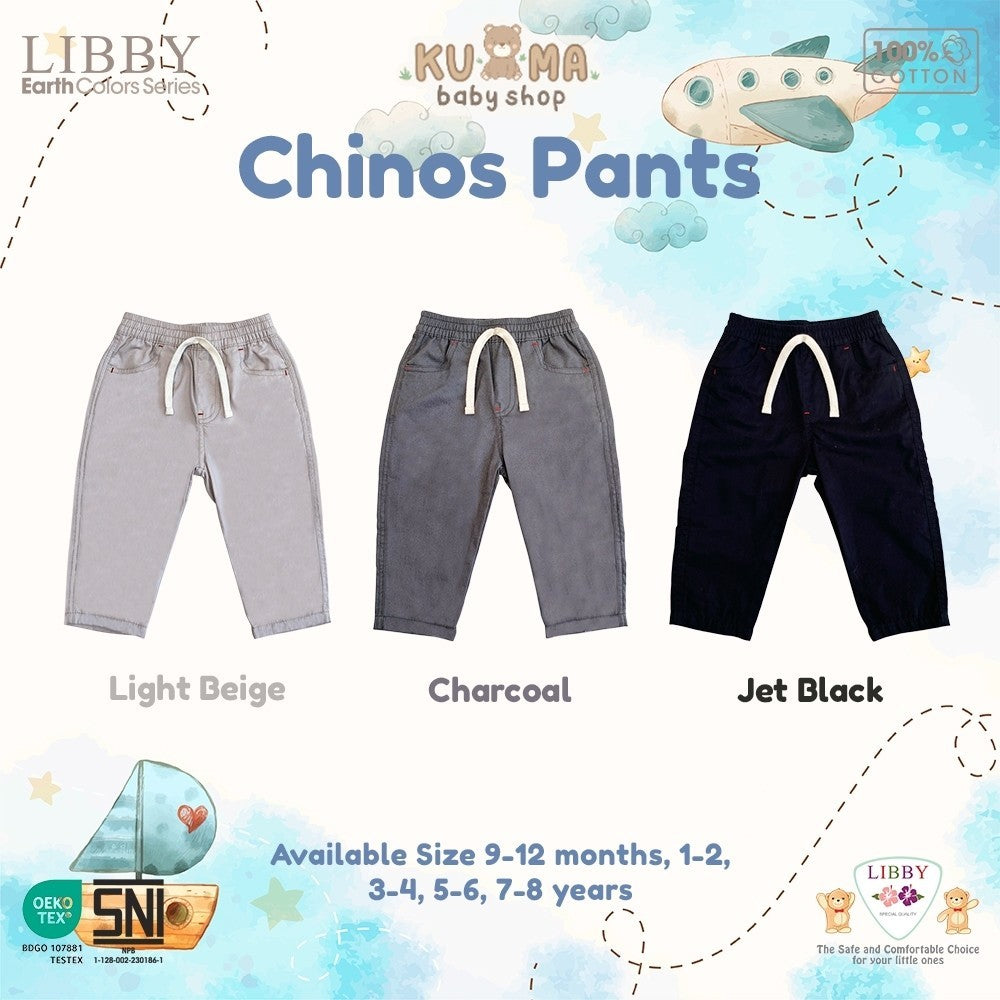 LIBBY Celana Panjang Anak Cowo Chinnos Celana Panjang Katun Polos Anak, Bayi & Anak Laki-laki Celana Chinos Panjang Boy Usia 9 Bulan - 4 Tahun Earth (1PCS)