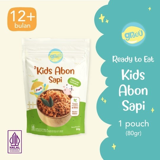 Grouu - Abon Kids Ayam & Sapi (cocok untuk 12+ Bulan) - Tekstur lebih padat dibanding Abon Mpasi - No MSG - Lauk, Snack Anak - Chicken & Beef