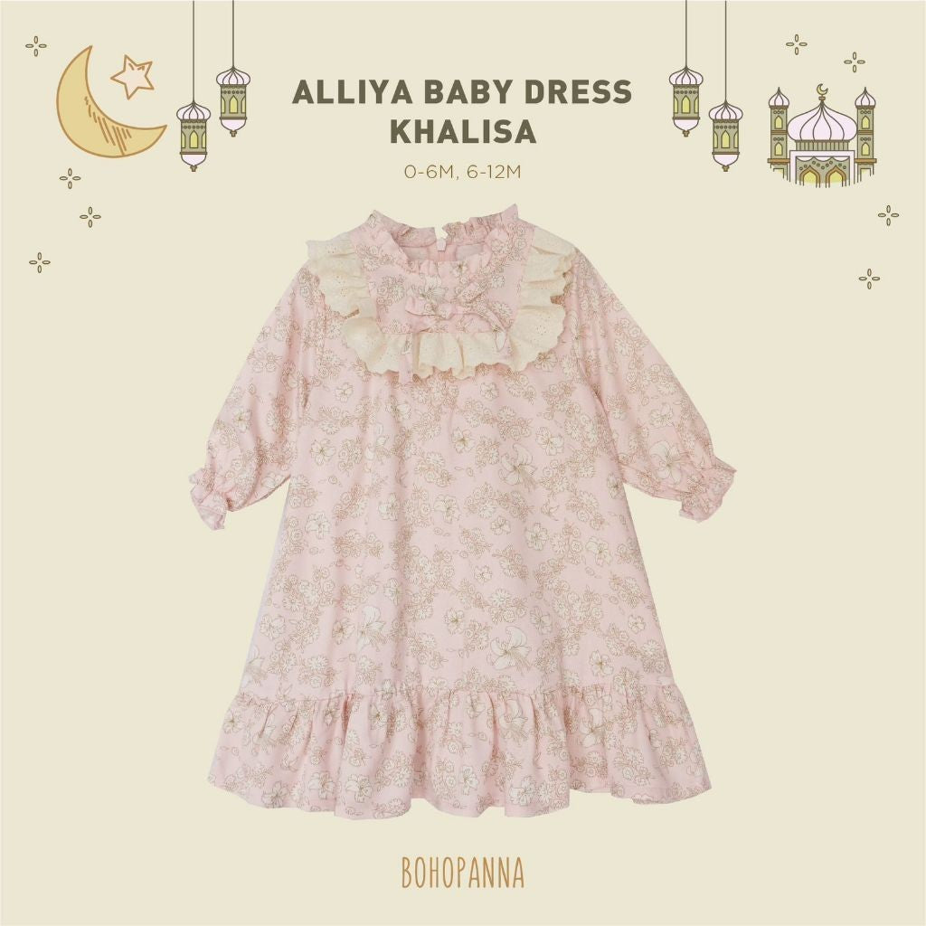 BOHOPANNA - RAYA COLLECTION - ALLIYA BABY DRESS - Dress Muslim Anak - Baju Muslim Anak Perempuan - Dress Anak Permpuan