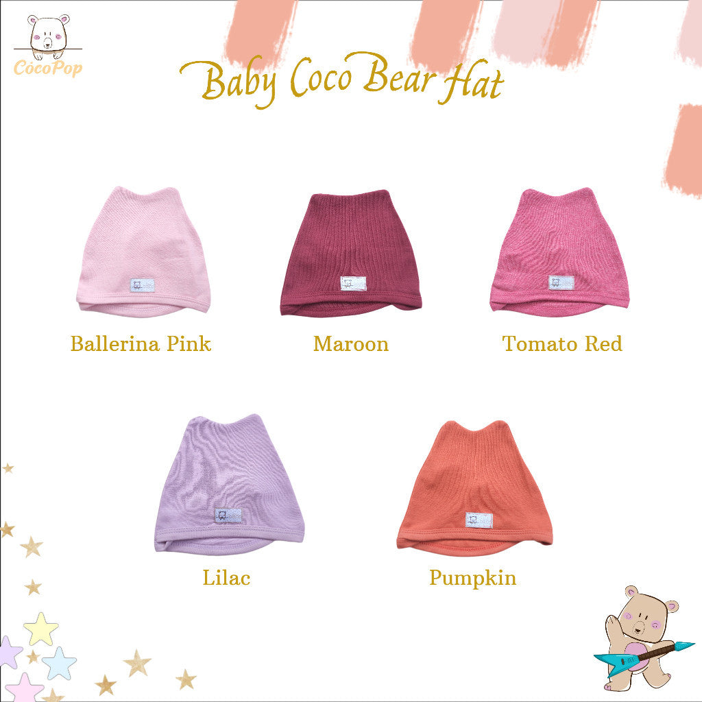 Cocopop Baby Coco Bear Hat Topi Polos Kaos Katun Bayi Cotton Kecil Warna Soft Babywear
