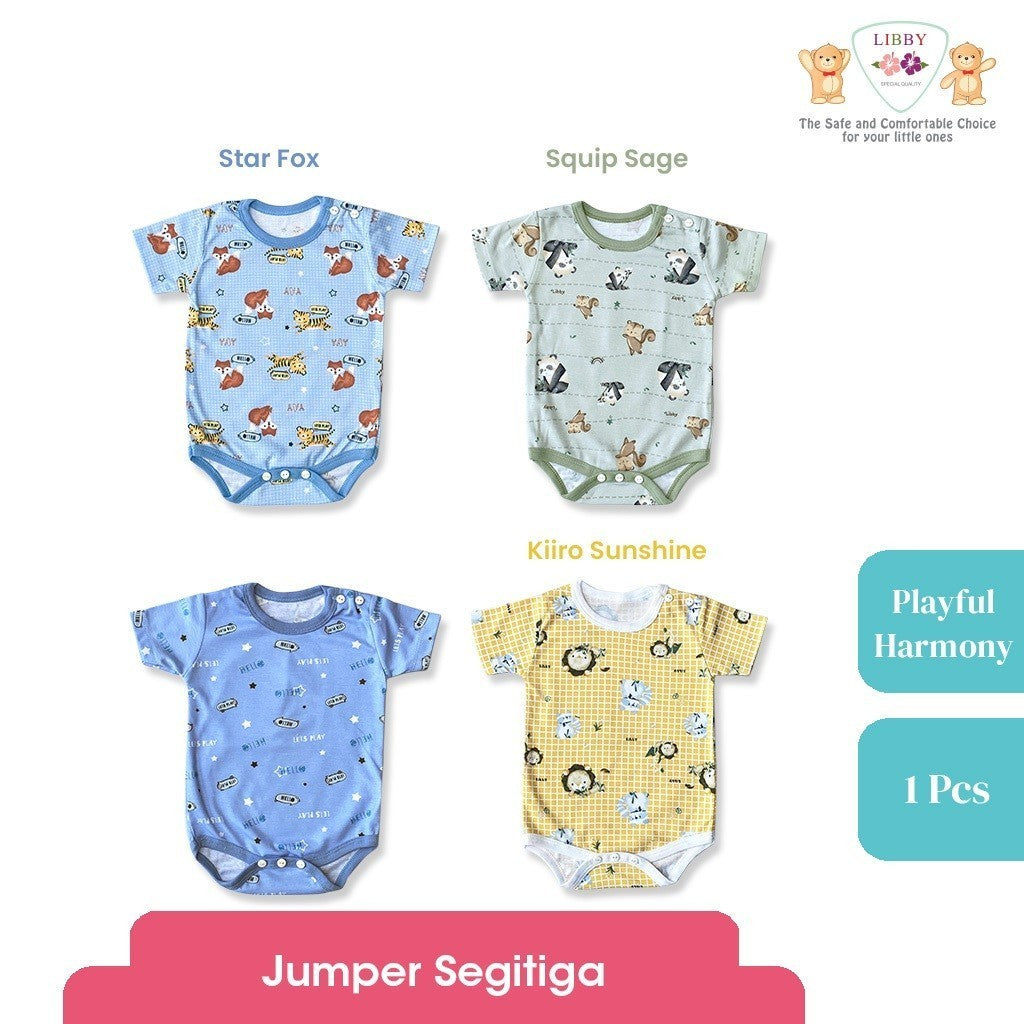 LIBBY Piyama Baju Kodok Newborn Bayi Laki laki Perempuan Motif Playful Harmony (1 pcs)-Sleepsuit-Bodysuit-Play Suit-Jumper Pendek-Jumper Panjang