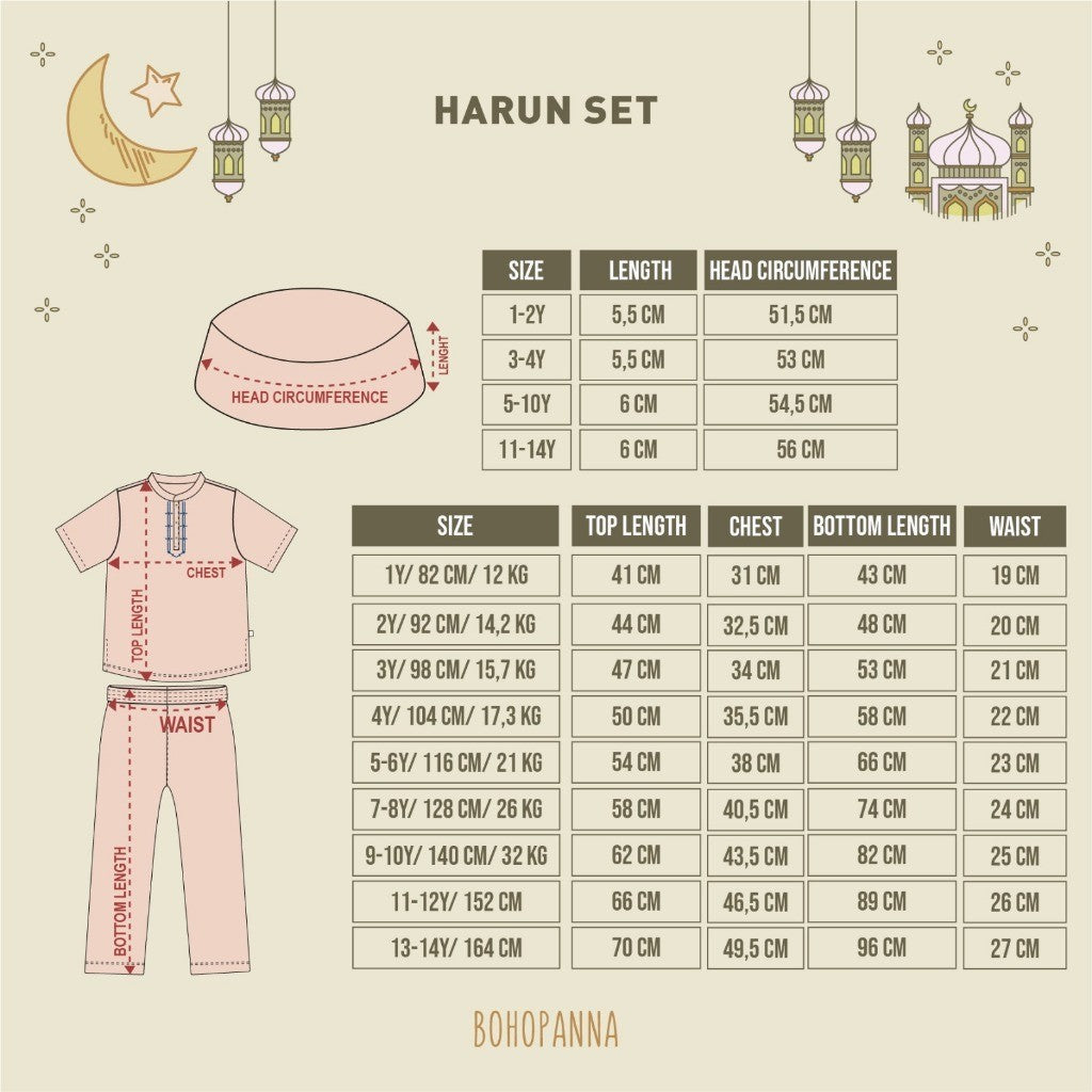 BOHOPANNA - RAYA COLLECTION - HARUN SET - Baju Lebaran Anak Laki-Laki - Baju Muslim Anak Laki-Laki - Setelan Muslim Anak Laki-Laki