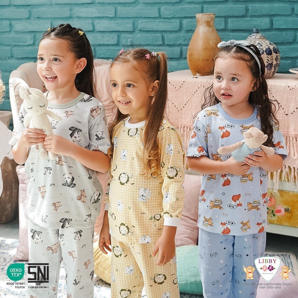 LIBBY  Setelan Piyama Oblong Pendek Anak Laki Laki Perempuan Motif Playful Harmony (1 stel)