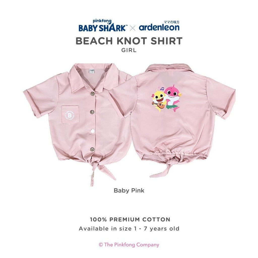 ARDENLEON Atasan Anak Perempuan Kemeja Pinkfong Baby Shark Knot Shirt