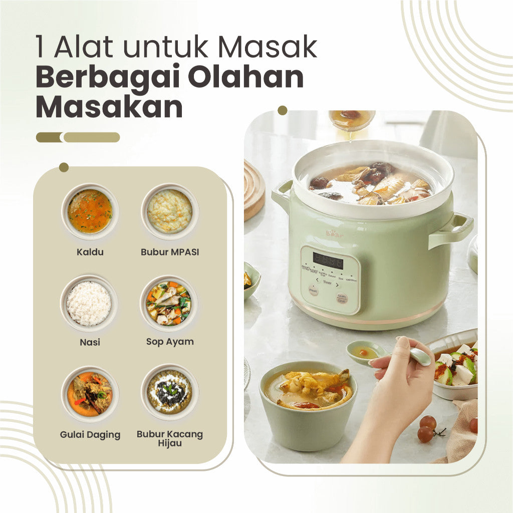 Bear Slow Cooker 2L Ceramic | Panci Keramik | Baby & Family Food Maker | MPASI Cooker